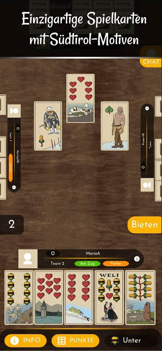 Online Watten Südtirol Screenshot - Ingame Spielkarten