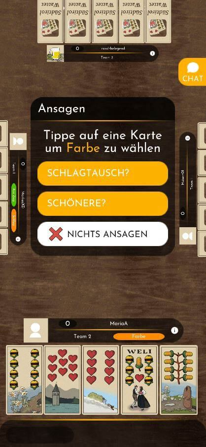 Online Watten Südtirol Screenshot - Schlag / Farbe ansagen